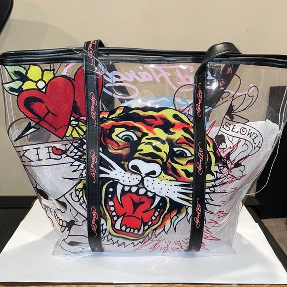 Ed Hardy Transparent Tote with Tiger and Heart Motif NWT - Picture 2 of 3